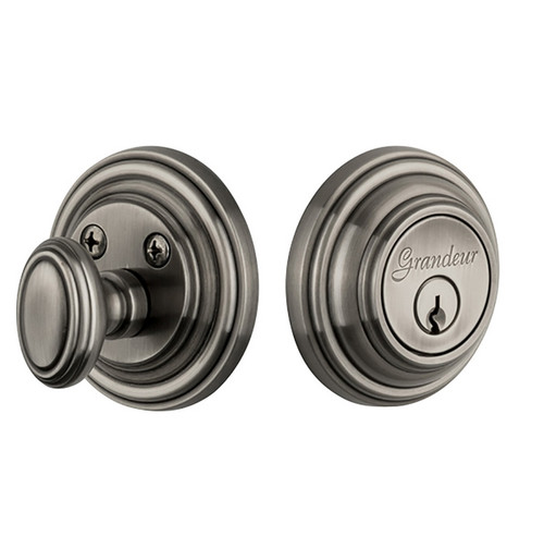 Grandeur Hardware - Single Cylinder Deadbolt with Georgetown Plate in Antique Pewter - GEOGEO - 823190