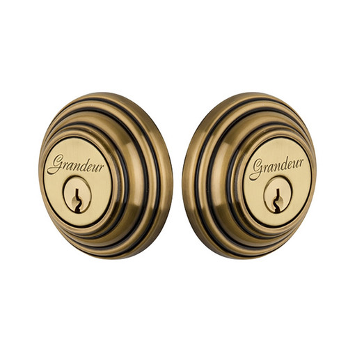 Grandeur Hardware - Double Cylinder Deadbolt with Georgetown Plate in Vintage Brass - GEOGEO - 824358