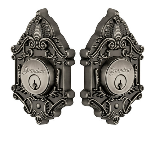 Grandeur Hardware - Double Cylinder Deadbolt with Grande Victorian Plate in Antique Pewter - GVCGVC - 817773
