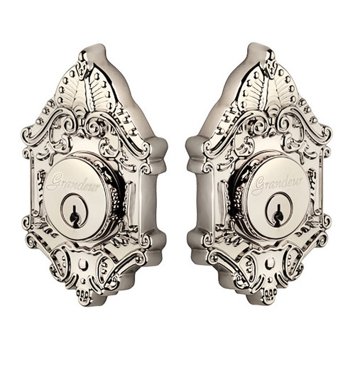 Grandeur Hardware - Double Cylinder Deadbolt with Grande Victorian Plate in Polished Nickel - GVCGVC - 817775