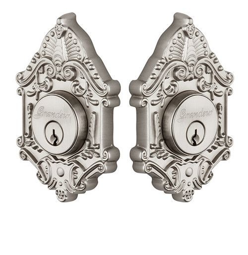 Grandeur Hardware - Double Cylinder Deadbolt with Grande Victorian Plate in Satin Nickel - GVCGVC - 817776
