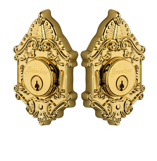 Grandeur Hardware - Double Cylinder Deadbolt with Grande Victorian Plate in Lifetime Brass - GVCGVC - 817780