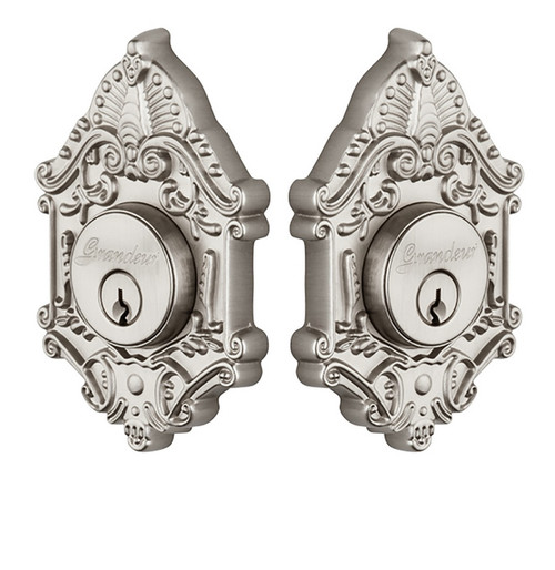 Grandeur Hardware - Double Cylinder Deadbolt with Grande Victorian Plate in Satin Nickel - GVCGVC - 817782