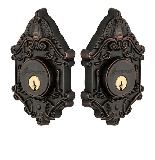Grandeur Hardware - Double Cylinder Deadbolt with Grande Victorian Plate in Timeless Bronze - GVCGVC - 824312