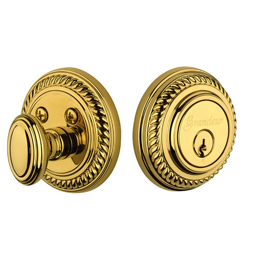 Grandeur Hardware - Single Cylinder Deadbolt with Newport Plate in Lifetime Brass - NEWNEW - 815574
