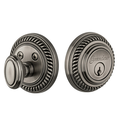 Grandeur Hardware - Single Cylinder Deadbolt with Newport Plate in Antique Pewter - NEWNEW - 823195