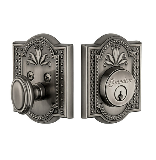 Grandeur Hardware - Single Cylinder Deadbolt with Parthenon Plate in Antique Pewter - PARPAR - 815585