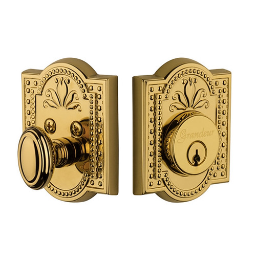 Grandeur Hardware - Single Cylinder Deadbolt with Parthenon Plate in Lifetime Brass - PARPAR - 815592