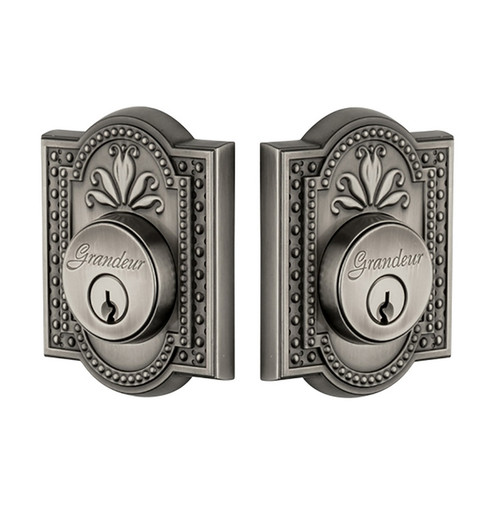 Grandeur Hardware - Double Cylinder Deadbolt with Parthenon Plate in Antique Pewter - PARPAR - 817803