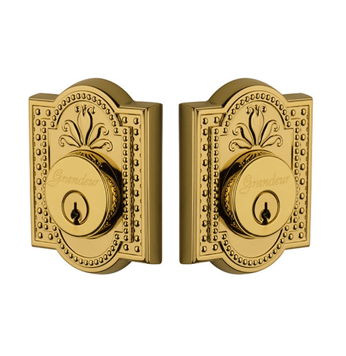 Grandeur Hardware - Double Cylinder Deadbolt with Parthenon Plate in Lifetime Brass - PARPAR - 824320