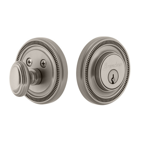 Grandeur Hardware - Single Cylinder Deadbolt with Soleil Plate in Satin Nickel - SOLSOL - 825923