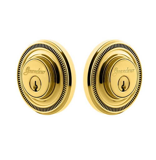 Grandeur Hardware - Double Cylinder Deadbolt with Soleil Plate in Lifetime Brass - SOLSOL - 826005