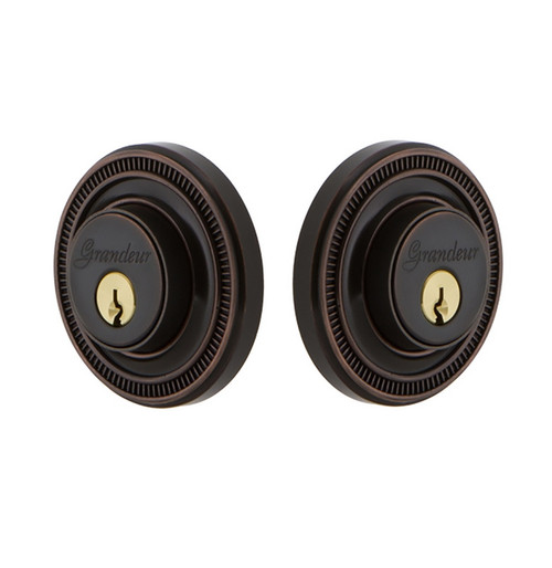 Grandeur Hardware - Double Cylinder Deadbolt with Soleil Plate in Timeless Bronze - SOLSOL - 826008