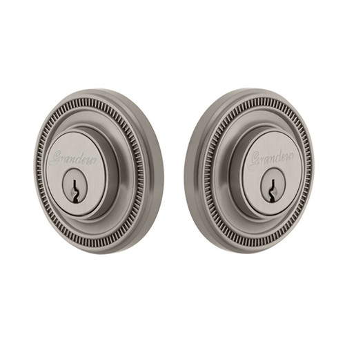 Grandeur Hardware - Double Cylinder Deadbolt with Soleil Plate in Satin Nickel - SOLSOL - 826024