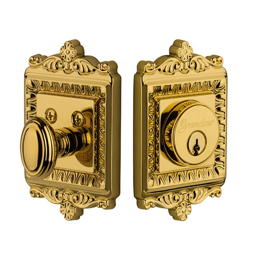 Grandeur Hardware - Single Cylinder Deadbolt with Windsor Plate in Lifetime Brass - WINWIN - 815598