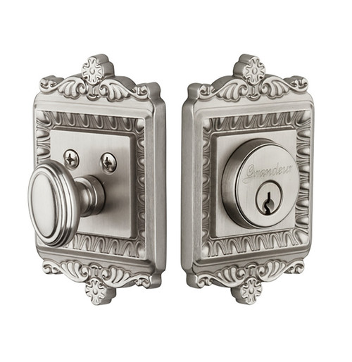 Grandeur Hardware - Single Cylinder Deadbolt with Windsor Plate in Satin Nickel - WINWIN - 815600