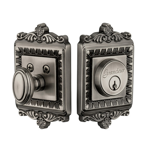 Grandeur Hardware - Single Cylinder Deadbolt with Windsor Plate in Antique Pewter - WINWIN - 815603