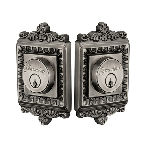 Grandeur Hardware - Double Cylinder Deadbolt with Windsor Plate in Antique Pewter - WINWIN - 817809