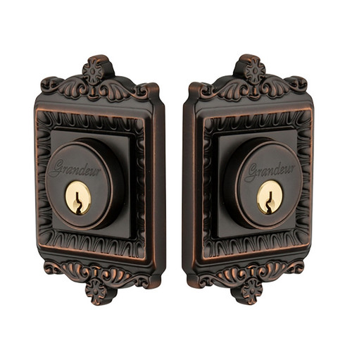 Grandeur Hardware - Double Cylinder Deadbolt with Windsor Plate in Timeless Bronze - WINWIN - 817813