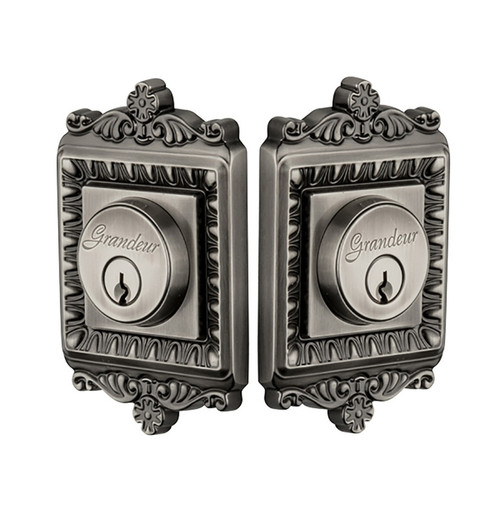 Grandeur Hardware - Double Cylinder Deadbolt with Windsor Plate in Antique Pewter - WINWIN - 817815