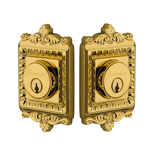 Grandeur Hardware - Double Cylinder Deadbolt with Windsor Plate in Lifetime Brass - WINWIN - 824345