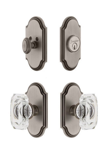 Grandeur Hardware - Arc Plate with Baguette Crystal Knob and matching Deadbolt in Antique Pewter - ARCBCC - 828978