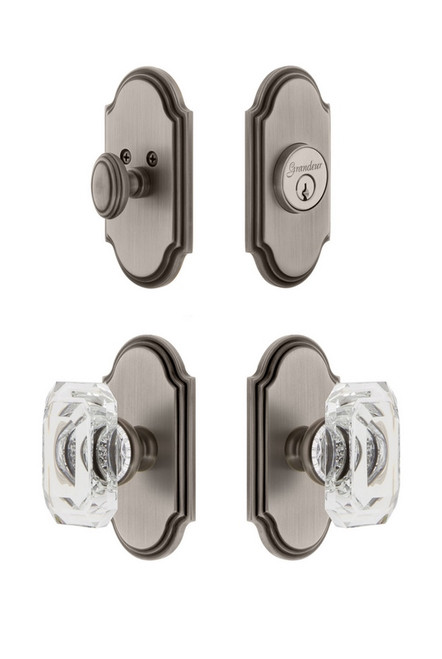Grandeur Hardware - Arc Plate with Baguette Crystal Knob and matching Deadbolt in Antique Pewter - ARCBCC - 828977