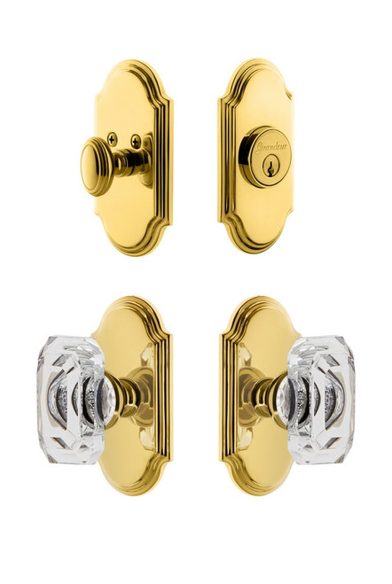 Grandeur Hardware - Arc Plate with Baguette Crystal Knob and matching Deadbolt in Lifetime Brass - ARCBCC - 829036