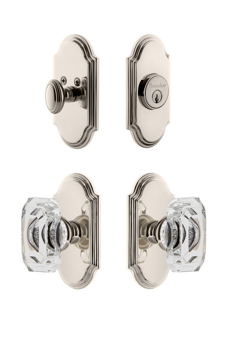 Grandeur Hardware - Arc Plate with Baguette Crystal Knob and matching Deadbolt in Polished Nickel - ARCBCC - 828852