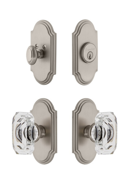 Grandeur Hardware - Arc Plate with Baguette Crystal Knob and matching Deadbolt in Satin Nickel - ARCBCC - 828991