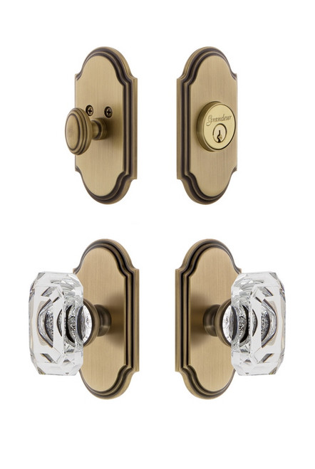 Grandeur Hardware - Arc Plate with Baguette Crystal Knob and matching Deadbolt in Vintage Brass - ARCBCC - 828990