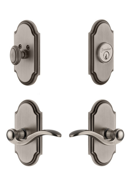 Grandeur Hardware - Arc Plate with Bellagio Lever and matching Deadbolt in Antique Pewter - ARCBEL - 827325