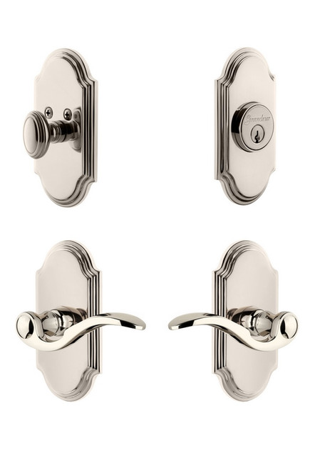 Grandeur Hardware - Arc Plate with Bellagio Lever and matching Deadbolt in Polished Nickel - ARCBEL - 827341