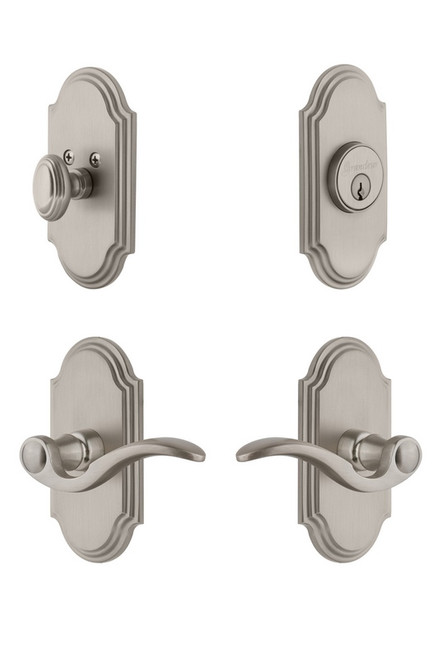 Grandeur Hardware - Arc Plate with Bellagio Lever and matching Deadbolt in Satin Nickel - ARCBEL - 827585