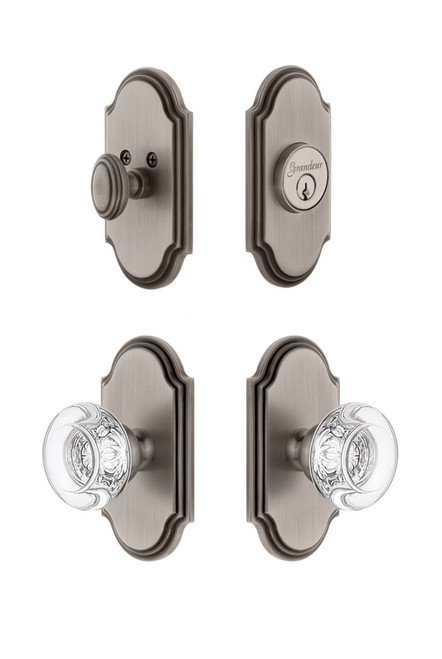 Grandeur Hardware - Arc Plate with Bordeaux Crystal Knob and matching Deadbolt in Antique Pewter - ARCBOR - 826177