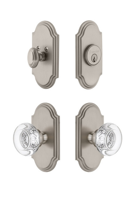 Grandeur Hardware - Arc Plate with Bordeaux Crystal Knob and matching Deadbolt in Satin Nickel - ARCBOR - 826193