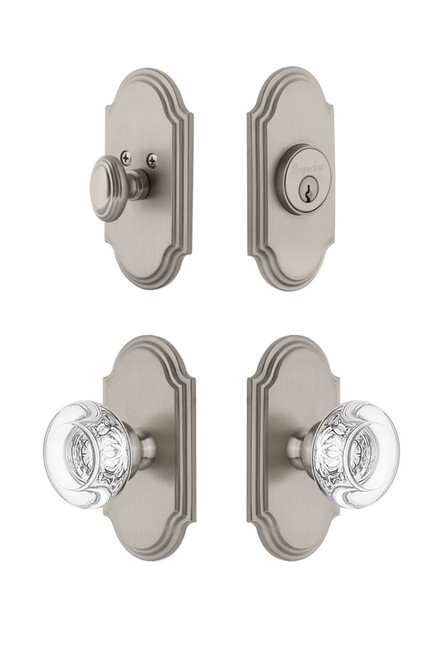 Grandeur Hardware - Arc Plate with Bordeaux Crystal Knob and matching Deadbolt in Satin Nickel - ARCBOR - 826241