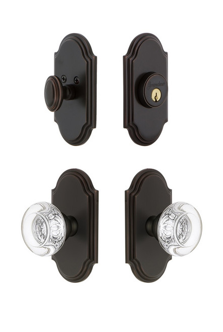 Grandeur Hardware - Arc Plate with Bordeaux Crystal Knob and matching Deadbolt in Timeless Bronze - ARCBOR - 826213