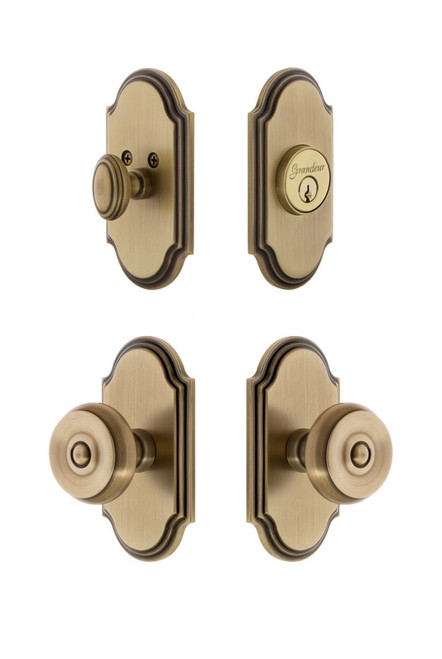 Grandeur Hardware - Arc Plate with Bouton Knob and matching Deadbolt in Vintage Brass - ARCBOU - 833810