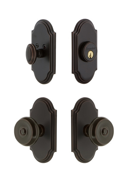 Grandeur Hardware - Arc Plate with Bouton Knob and matching Deadbolt in Timeless Bronze - ARCBOU - 833816