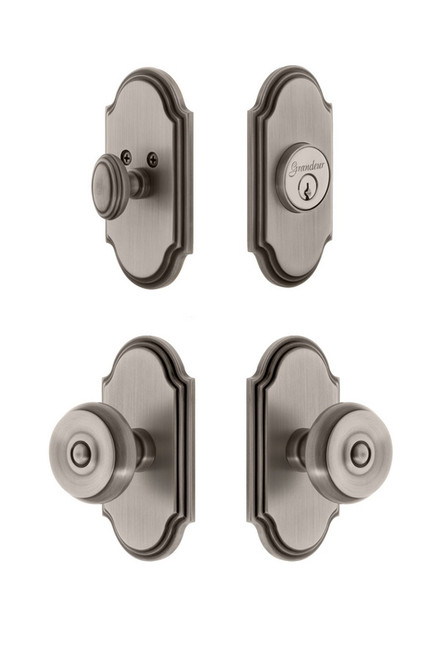 Grandeur Hardware - Arc Plate with Bouton Knob and matching Deadbolt in Antique Pewter - ARCBOU - 833821
