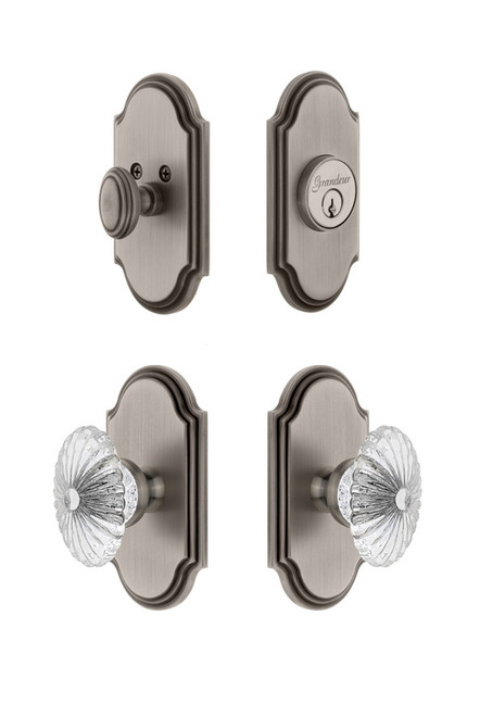 Grandeur Hardware - Arc Plate with Burgundy Crystal Knob and matching Deadbolt in Antique Pewter - ARCBUR - 826269