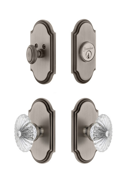 Grandeur Hardware - Arc Plate with Burgundy Crystal Knob and matching Deadbolt in Antique Pewter - ARCBUR - 826317