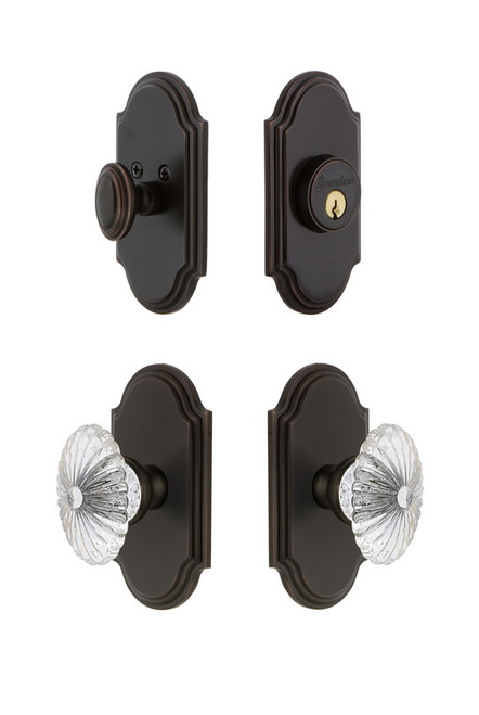Grandeur Hardware - Arc Plate with Burgundy Crystal Knob and matching Deadbolt in Timeless Bronze - ARCBUR - 826341