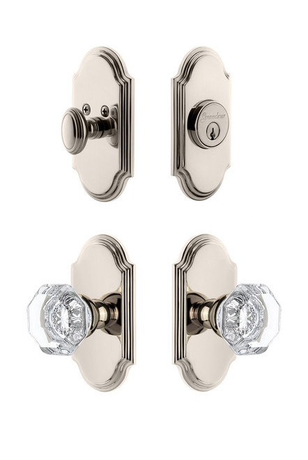 Grandeur Hardware - Arc Plate with Chambord Crystal Knob and matching Deadbolt in Polished Nickel - ARCCHM - 826381