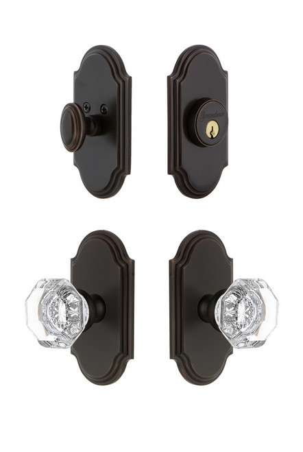 Grandeur Hardware - Arc Plate with Chambord Crystal Knob and matching Deadbolt in Timeless Bronze - ARCCHM - 826389