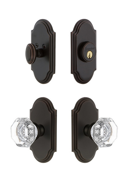 Grandeur Hardware - Arc Plate with Chambord Crystal Knob and matching Deadbolt in Timeless Bronze - ARCCHM - 826453