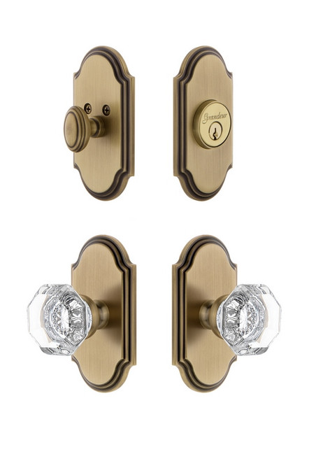 Grandeur Hardware - Arc Plate with Chambord Crystal Knob and matching Deadbolt in Vintage Brass - ARCCHM - 826409
