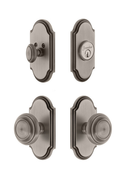 Grandeur Hardware - Arc Plate with Circulaire Knob and matching Deadbolt in Antique Pewter - ARCCIR - 833710