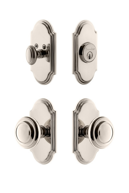 Grandeur Hardware - Arc Plate with Circulaire Knob and matching Deadbolt in Polished Nickel - ARCCIR - 833748